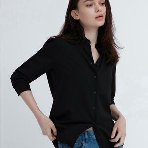 Uniqlo Women's Black Rayon Button-Down Blouse